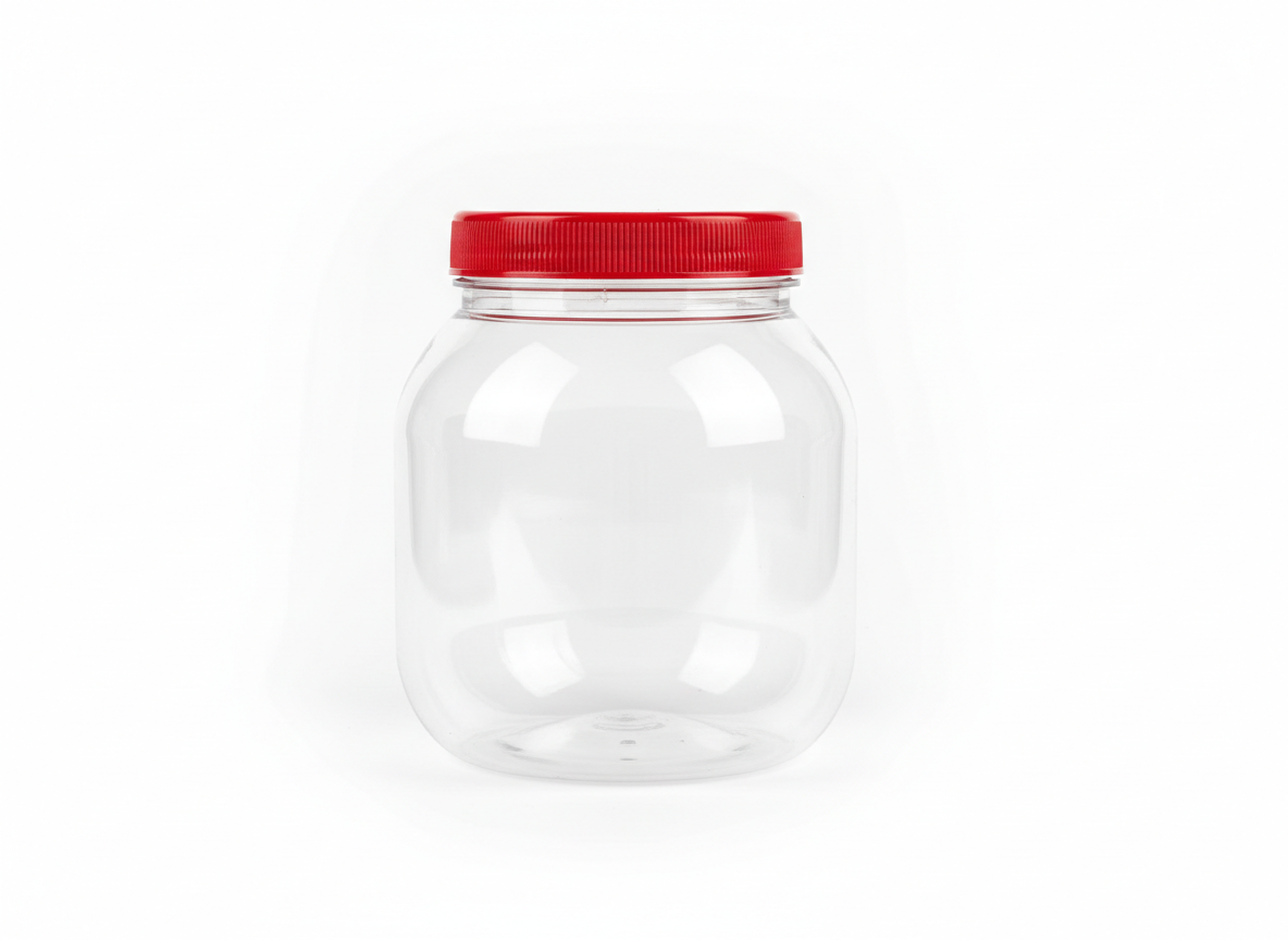 Clear red cap plastic round jar · Clear With Red Cap · 1500 ml