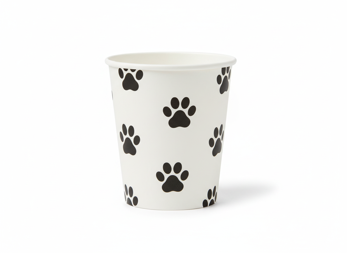Party white black paw design paper cup
