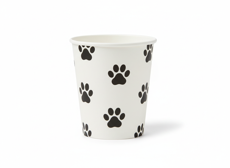 Party white black paw design paper cup