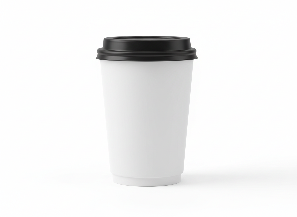 White double wall black lid paper cup · White 8 oz Double Wall · Black Lid