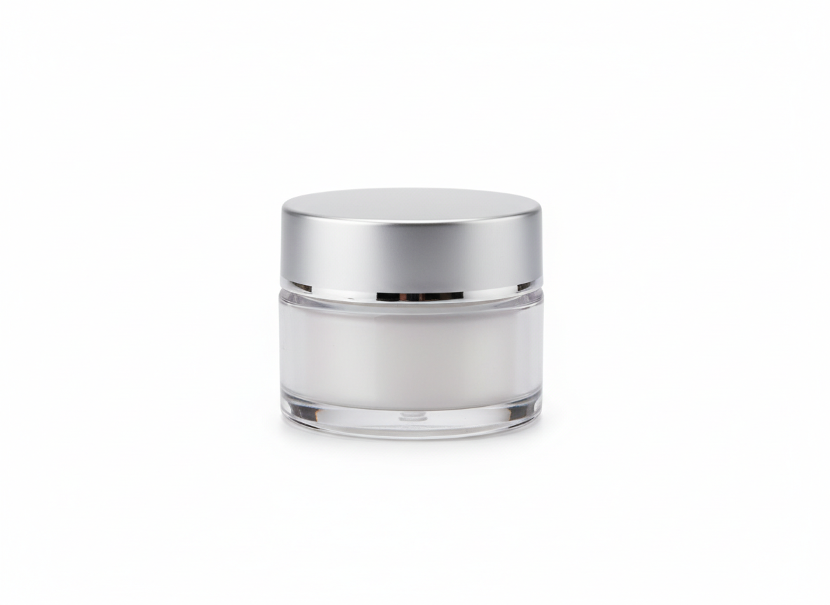 Clear silver lid plastic jar
