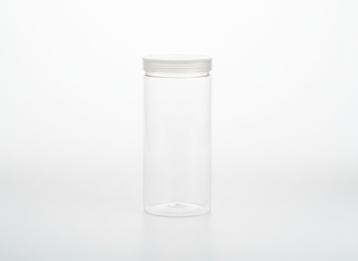 Clear clear lid cylindrical plastic jar