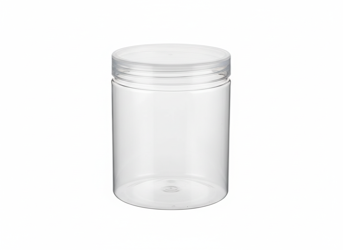 Clear clear lid cylindrical plastic jar · Clear with clear lid 750 ml · Cylindrical