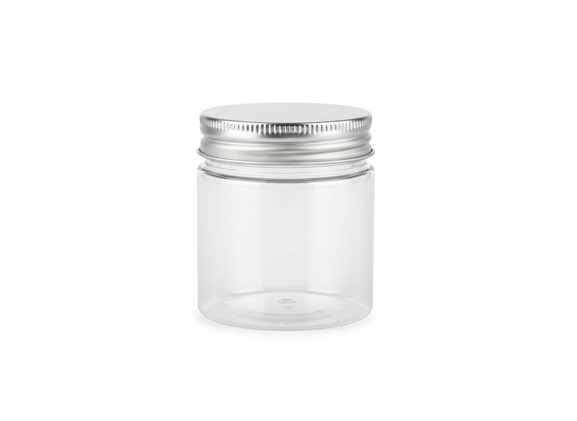 Silver lid plastic jar · Silver Lid · 200 ml