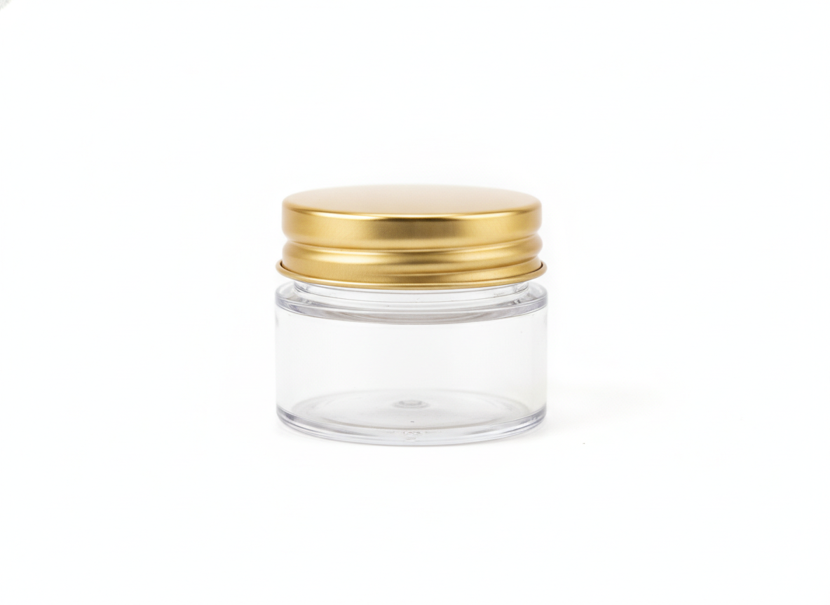 Clear gold lid plastic jar