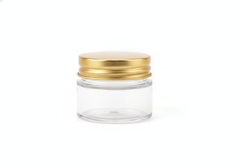 Clear gold lid plastic jar