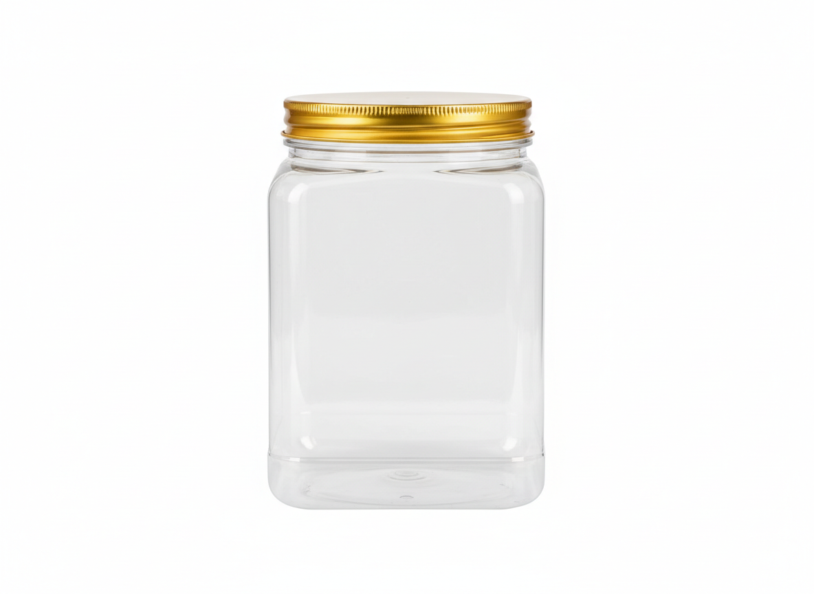 Square clear golden lid plastic jar