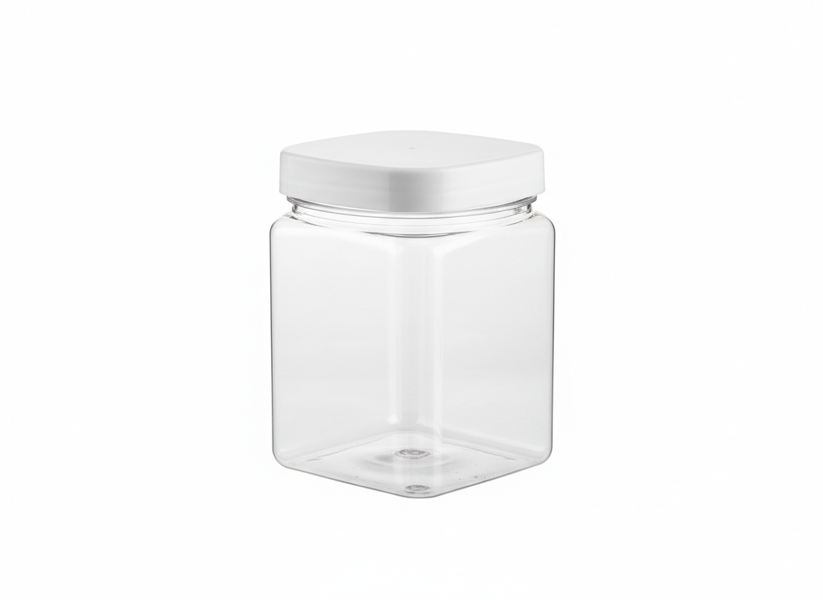 Square clear white lid plastic jar
