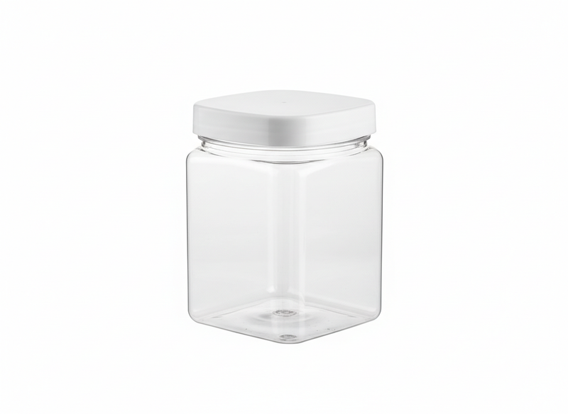 Square clear white lid plastic jar