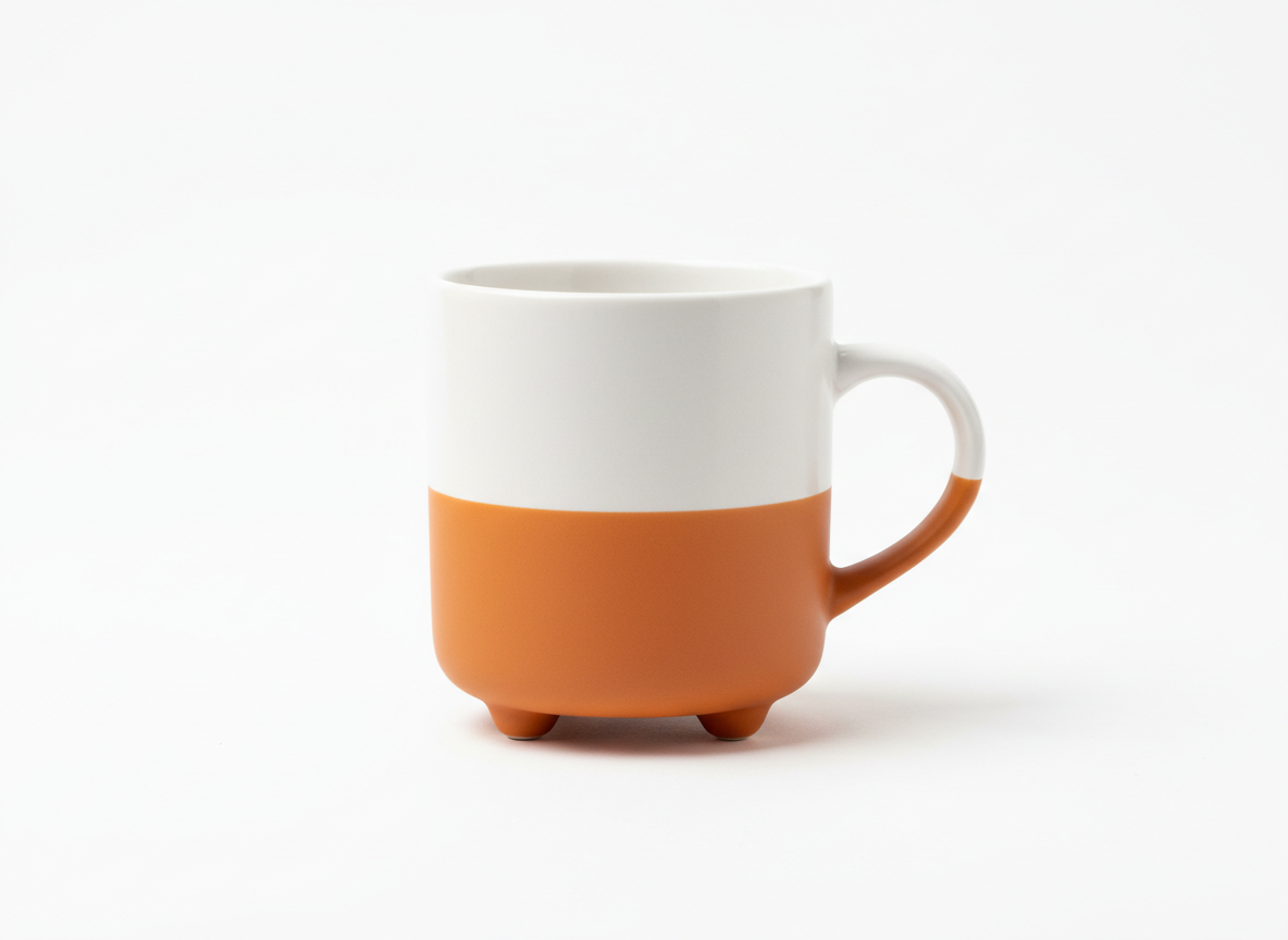 Cute foot ceramic white & orange cup