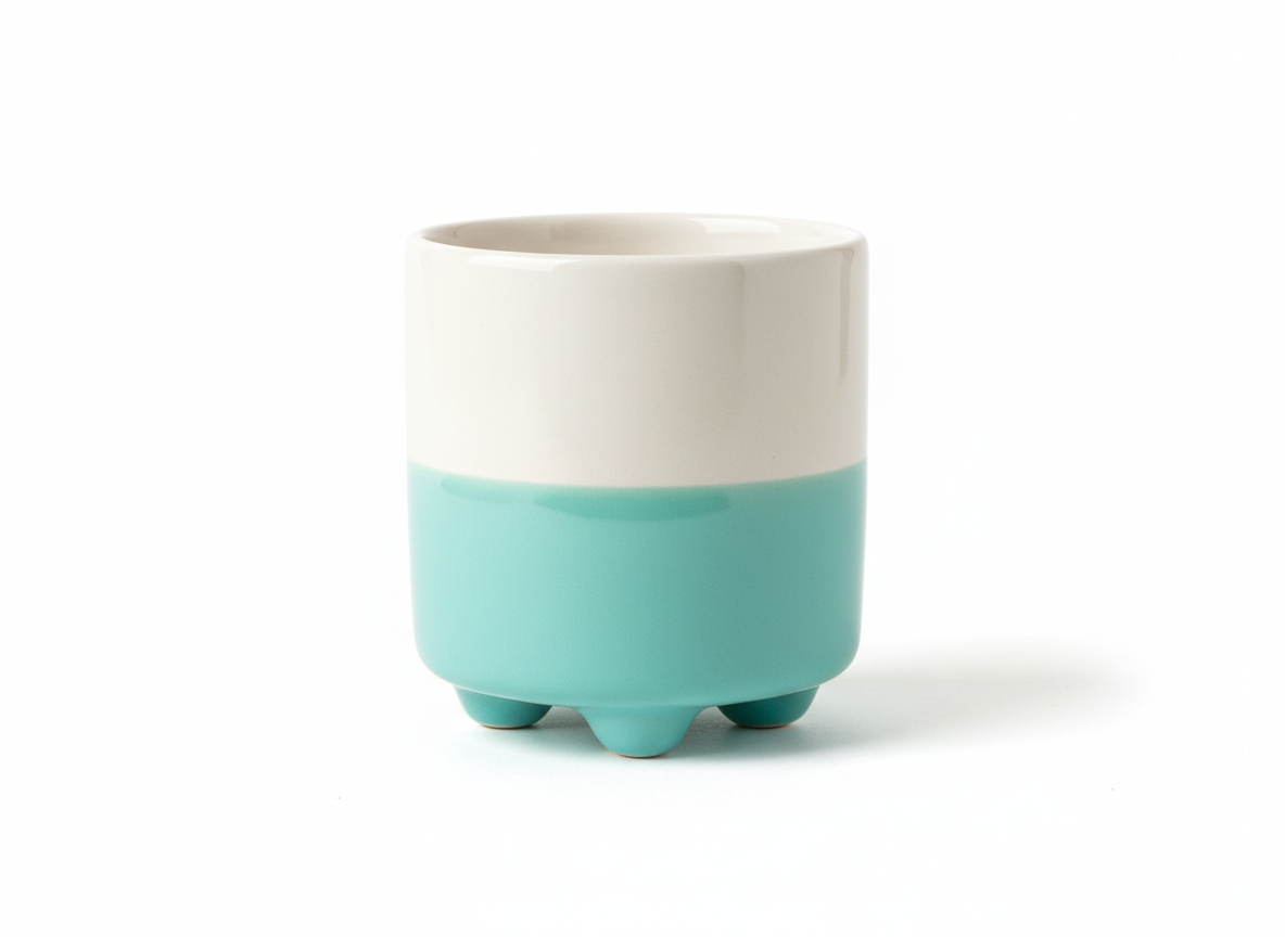 Cute foot ceramic white & turquoise cup