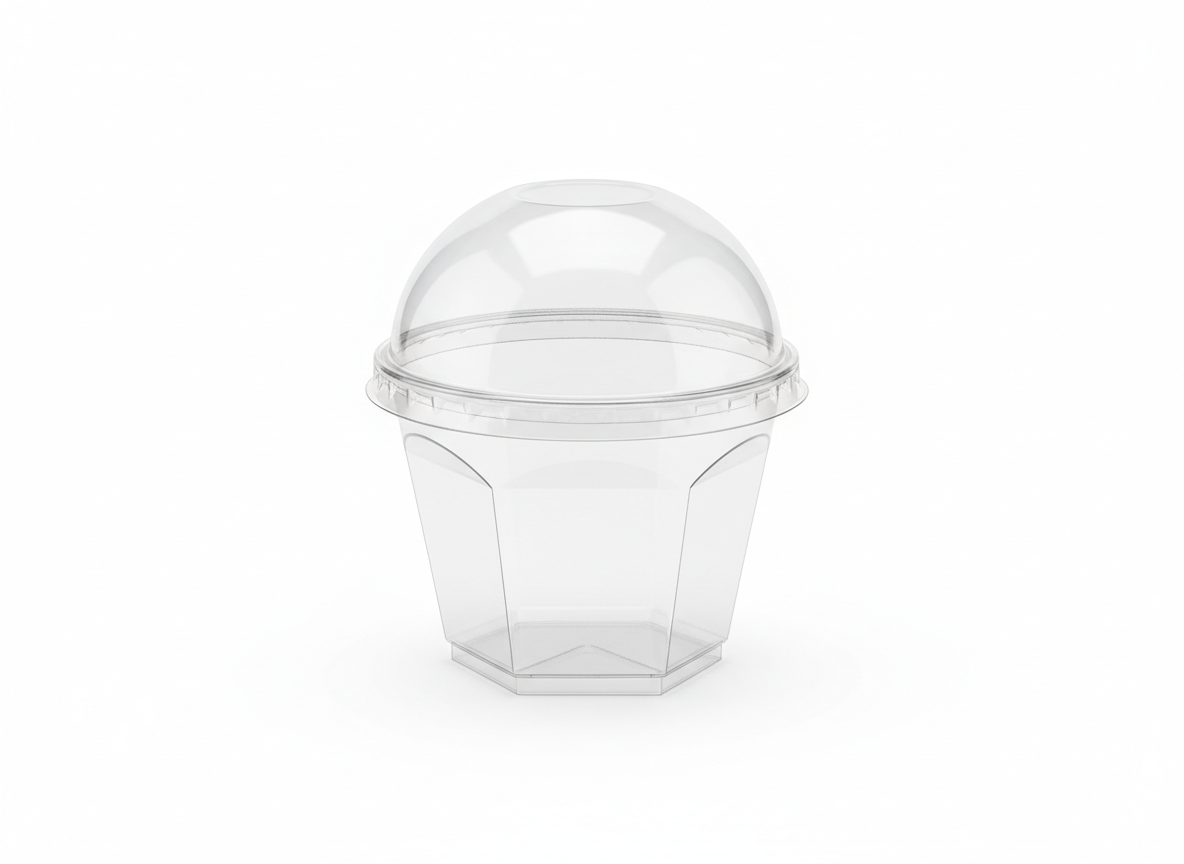 Hexagonal plastic dessert dome lid cup