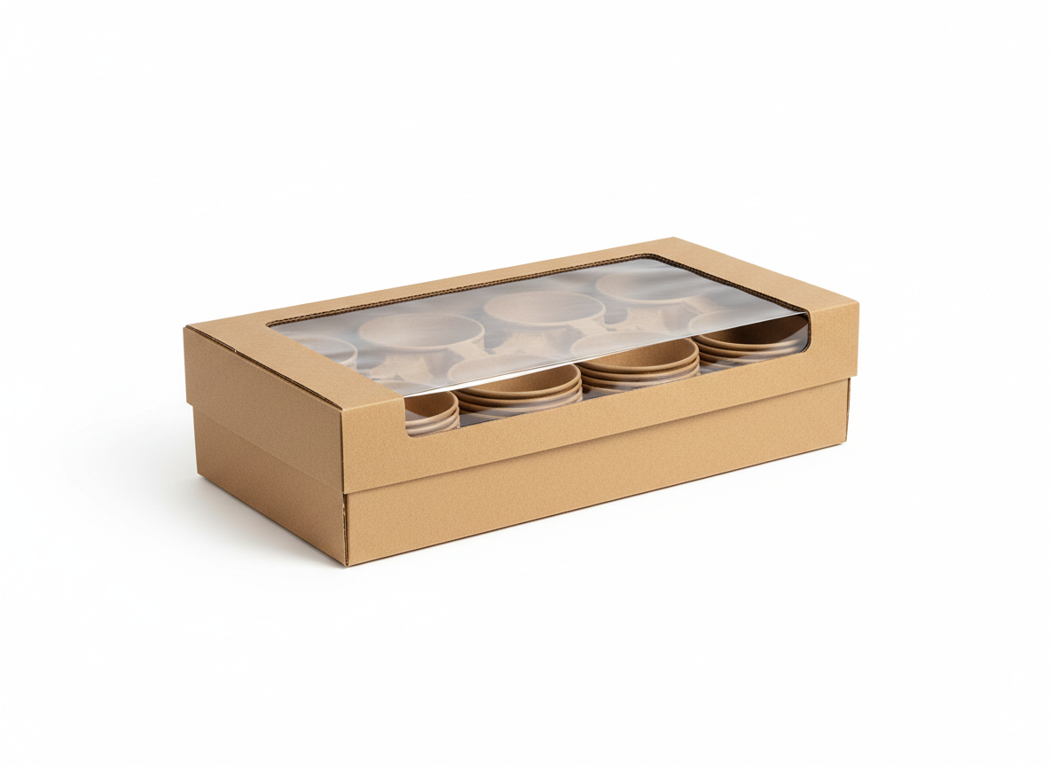 Cup boxes · Kraft Clear Cover Box ,12 Cups · X Large 26 x 33 x 10 cm