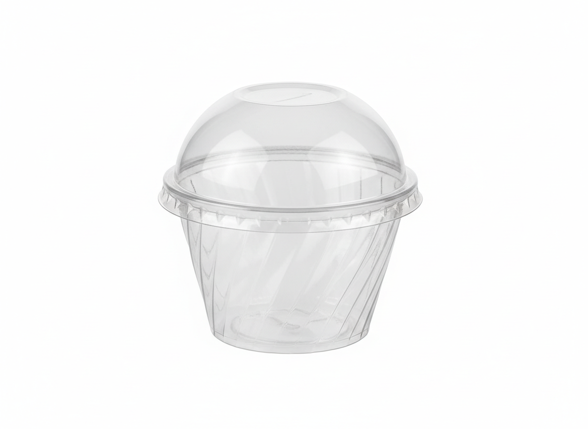 Round spiral plastic dessert dome lid cup