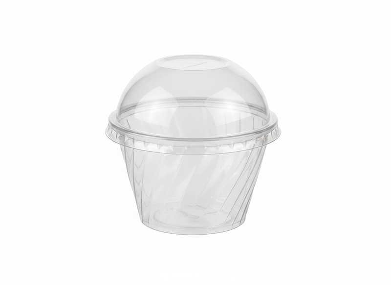 Round spiral plastic dessert dome lid cup