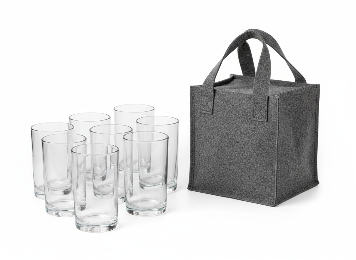 Clear glass cups square bag grey cup