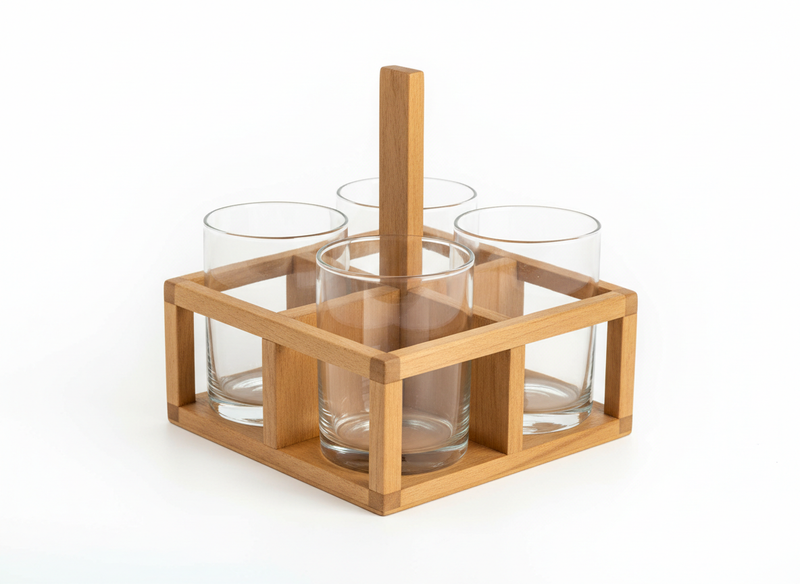 Clear glass cups square bag wooden cup
