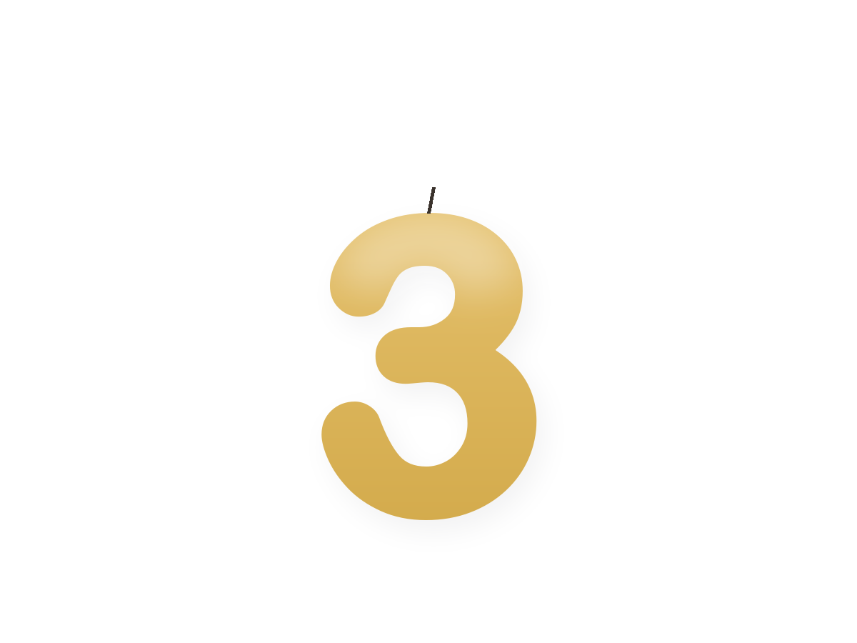 Golden number birthday candle · Golden 3 · 9cm