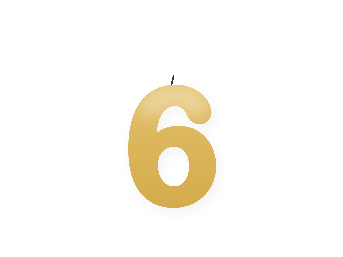 Golden number birthday candle · Golden 6 · 9cm