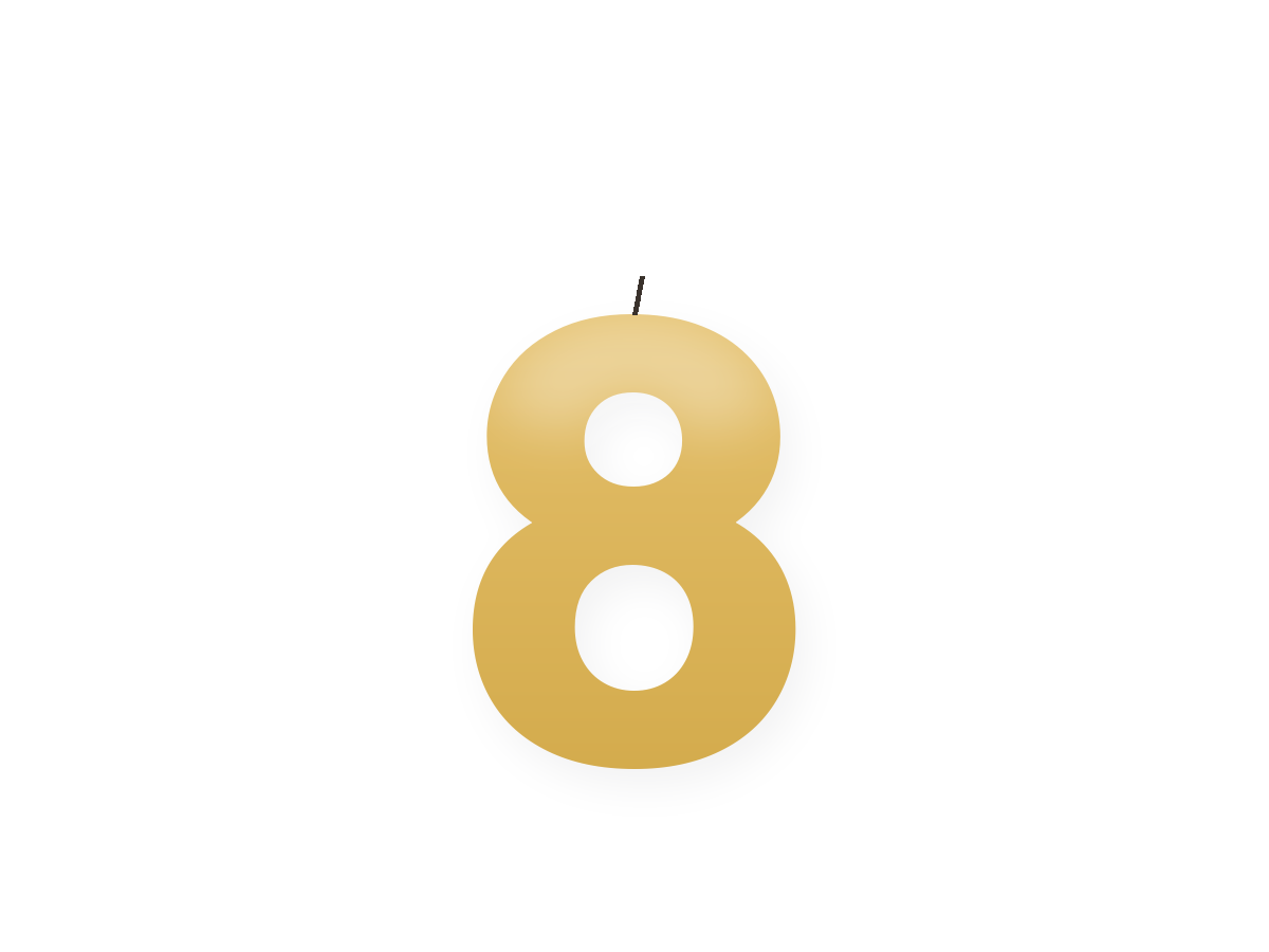 Golden number birthday candle · Golden 8 · 9cm