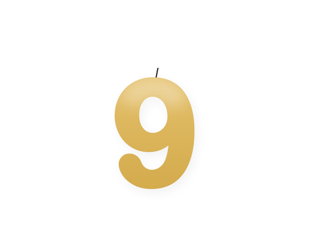 Golden number birthday candle · Golden 9 · 9cm