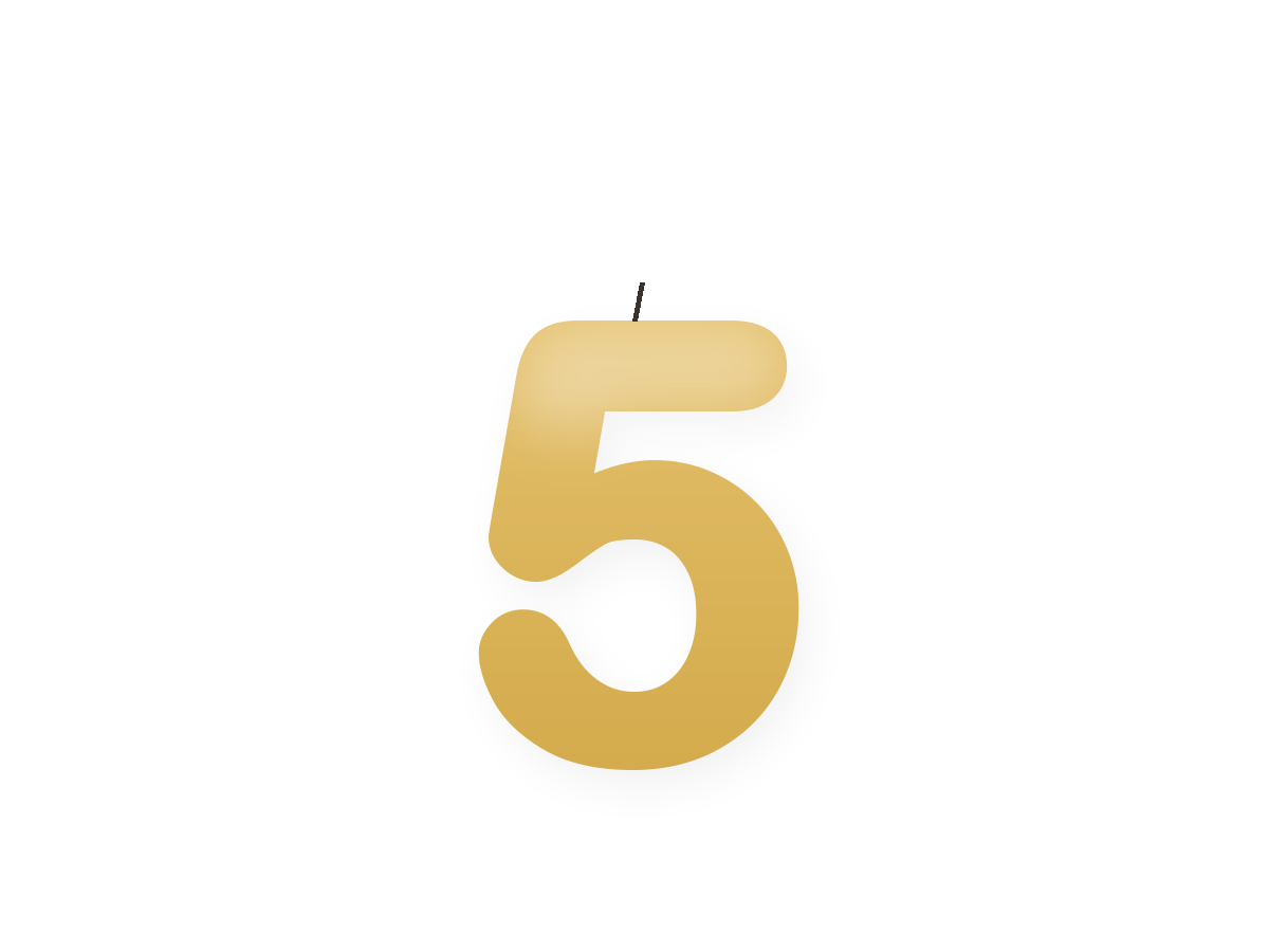 Spiral golden number birthday candle · Spiral Golden (5) · 5cm