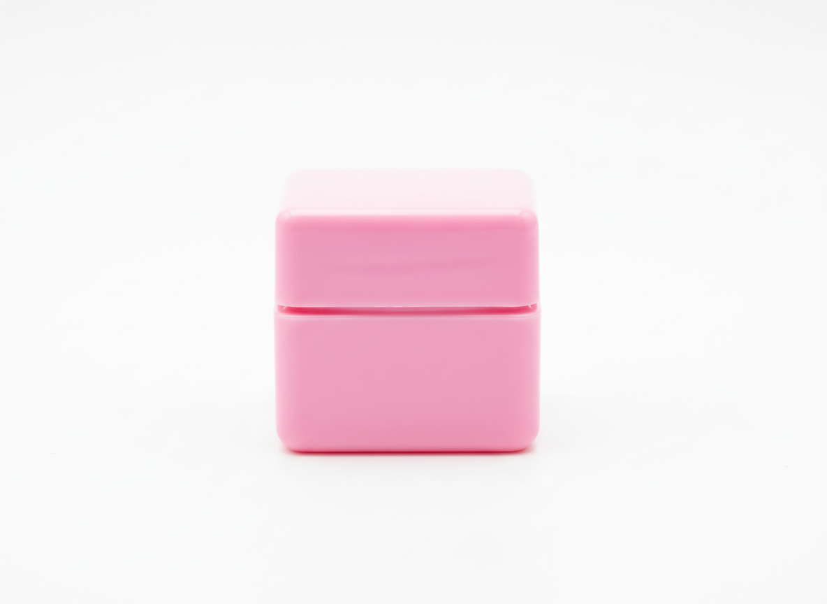Pink square plastic lotion jar
