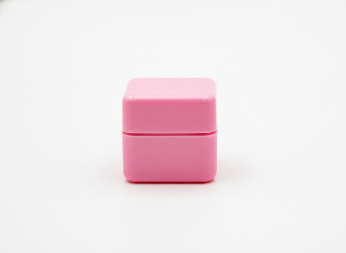 Pink square plastic lotion jar · All Pink Square · 5 grams