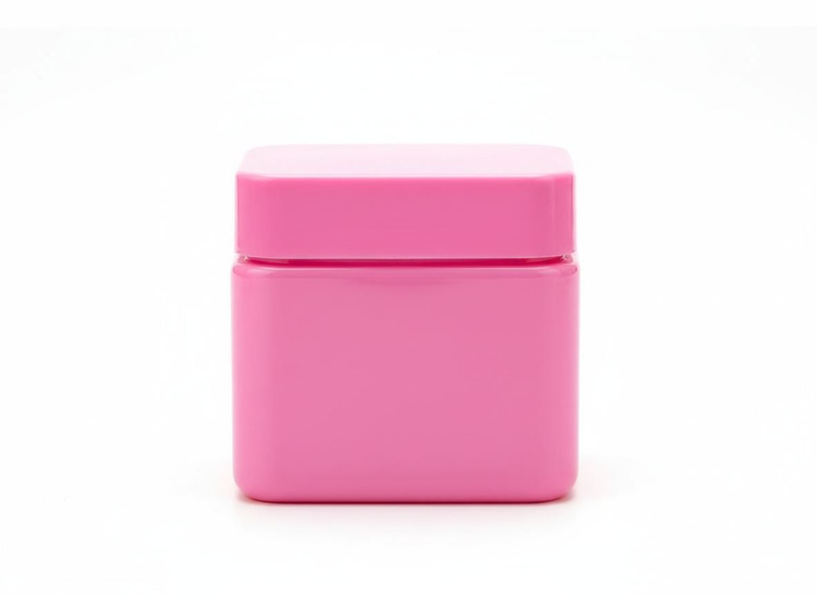 Pink square plastic lotion jar · All Pink Square · 50 grams