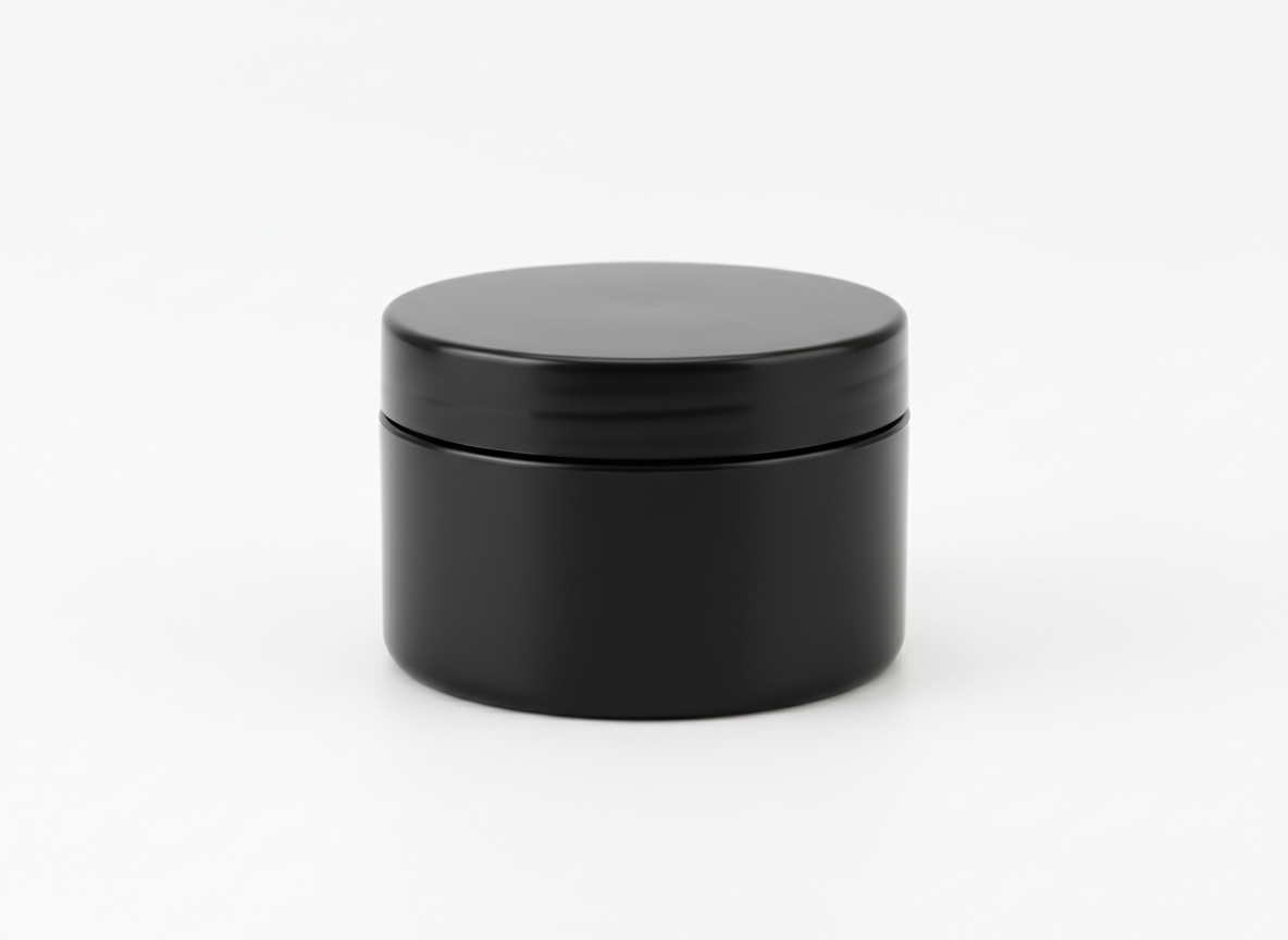 Black plastic lotion jar