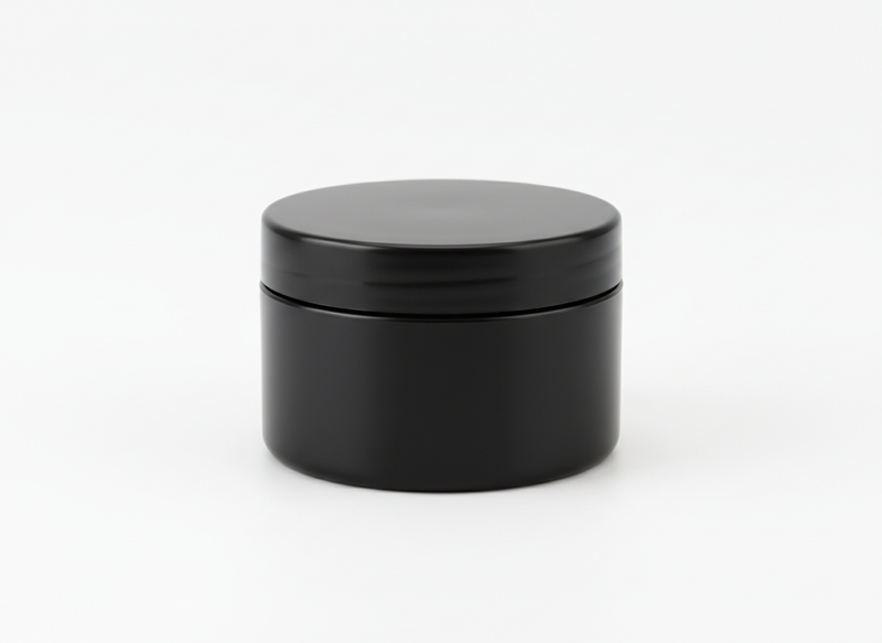 Black plastic lotion jar