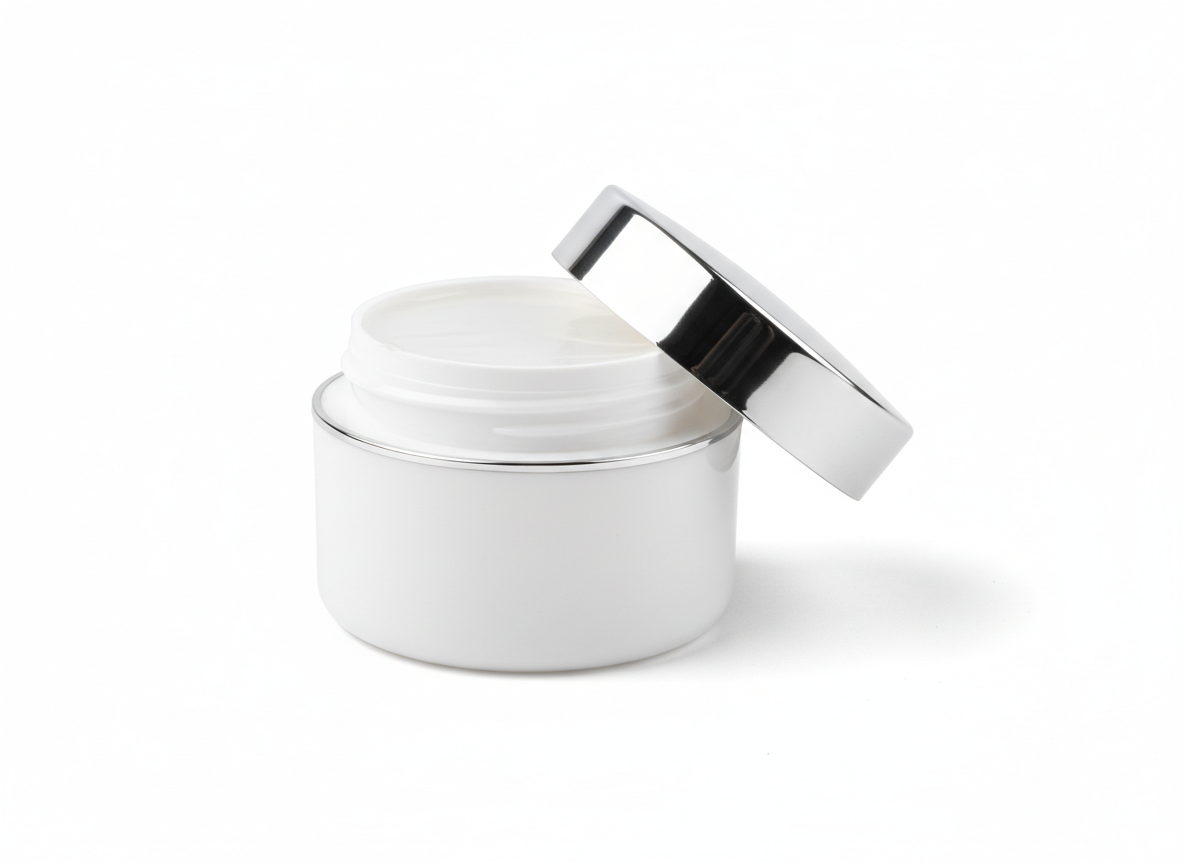 White silver line inner lid plastic lotion jar · White Silver Line Inner Lid · 50 grams