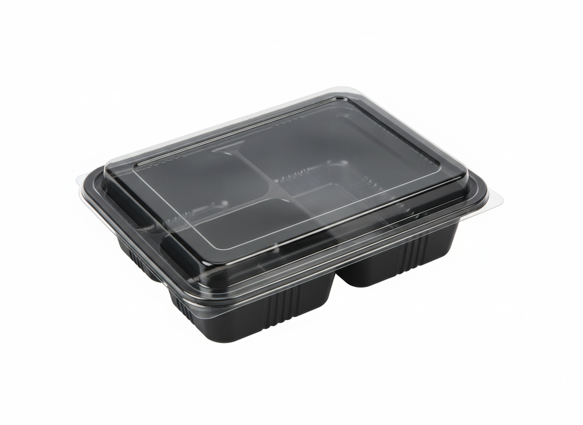 Black compartments microwaveable container · Black 5 Compartments · 26x20 cm
