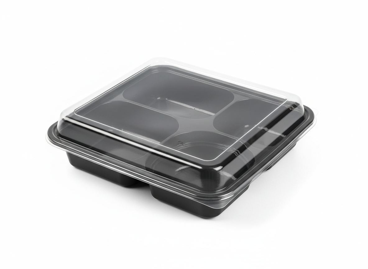 Black compartments microwaveable container · Black 6 Compartments · 29x22 cm