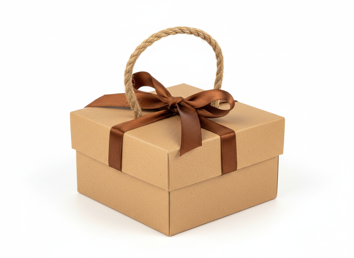 Kraft brown ribbon & handle rope gift box · Kraft With Brown Ribbon & Handle Rope · Small