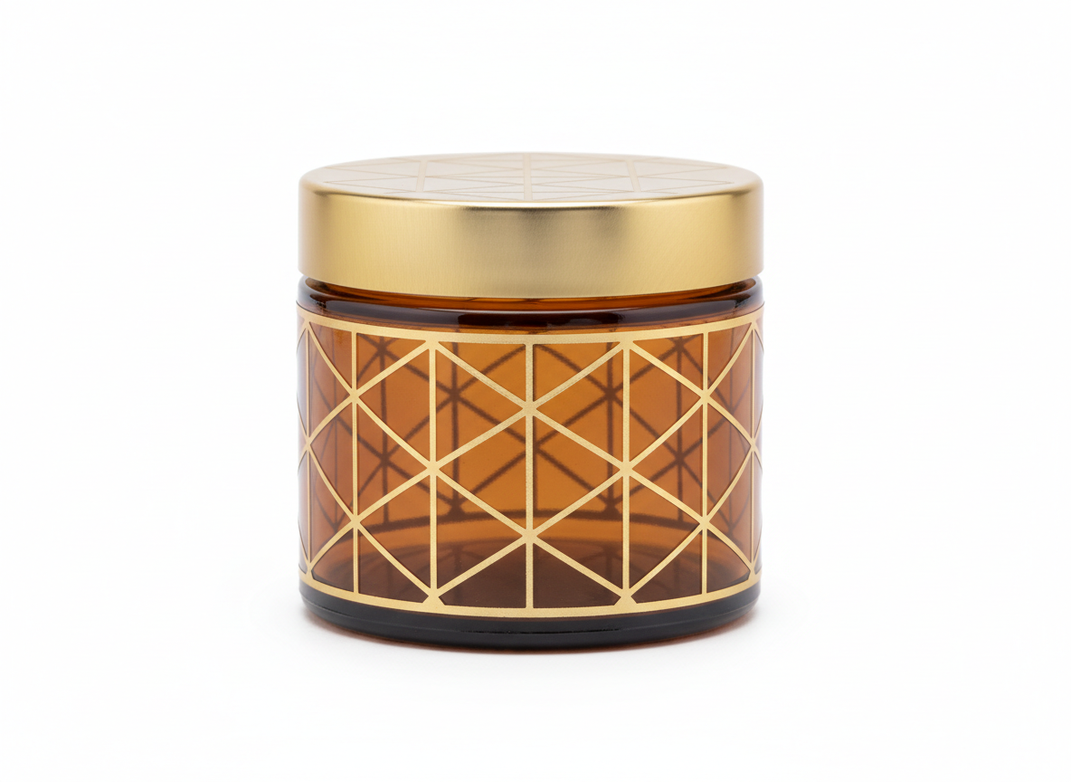 Amber gold patterned glass jar