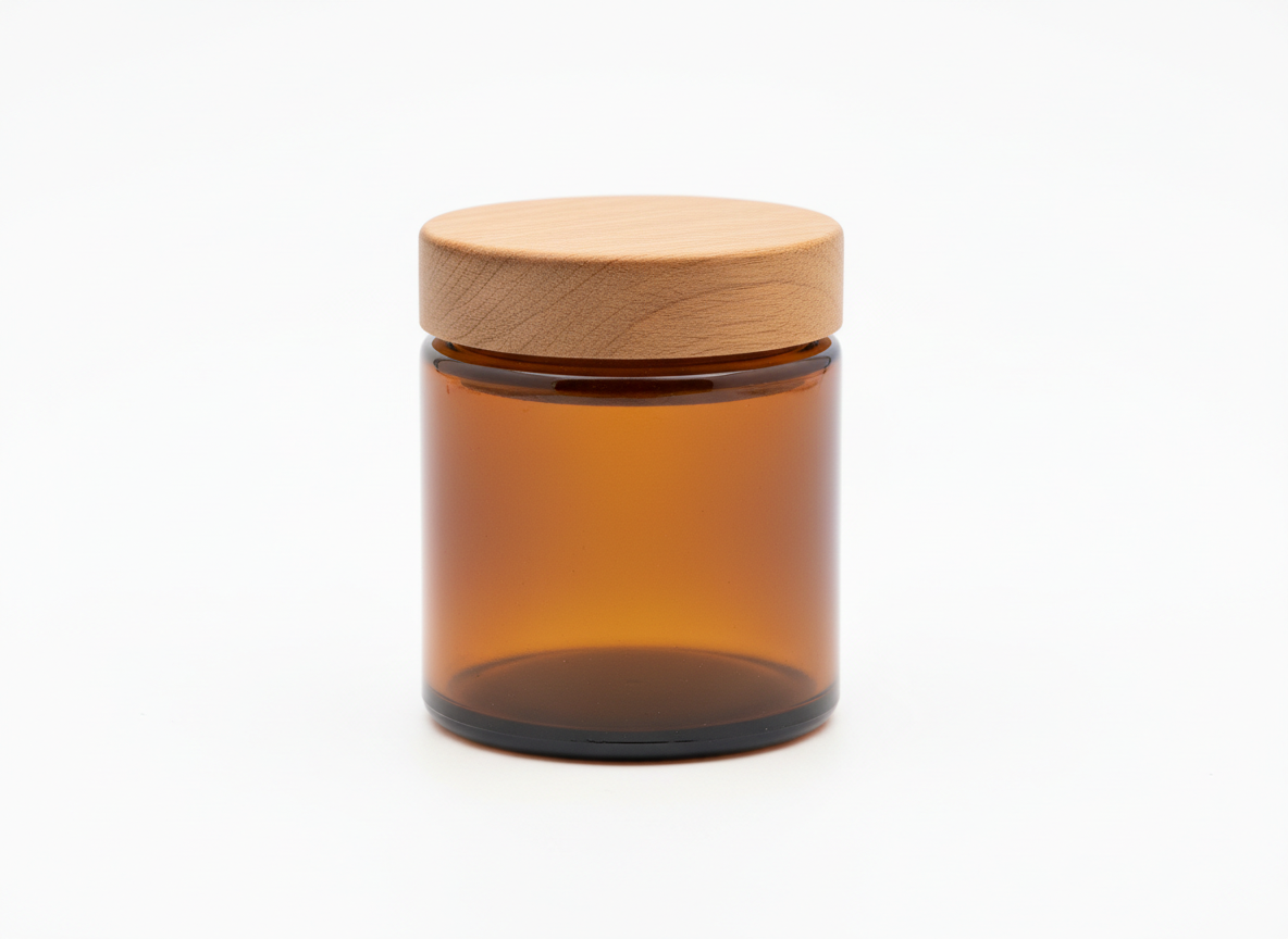 Amber wooden lid glass jar