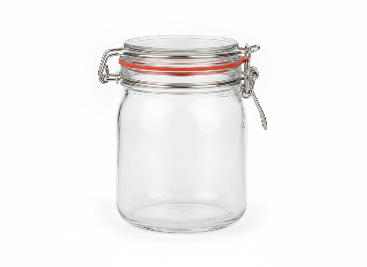 Clear airtight metal clip glass jar