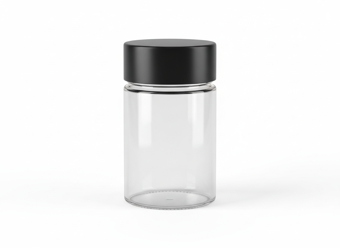 Clear black lid glass jar