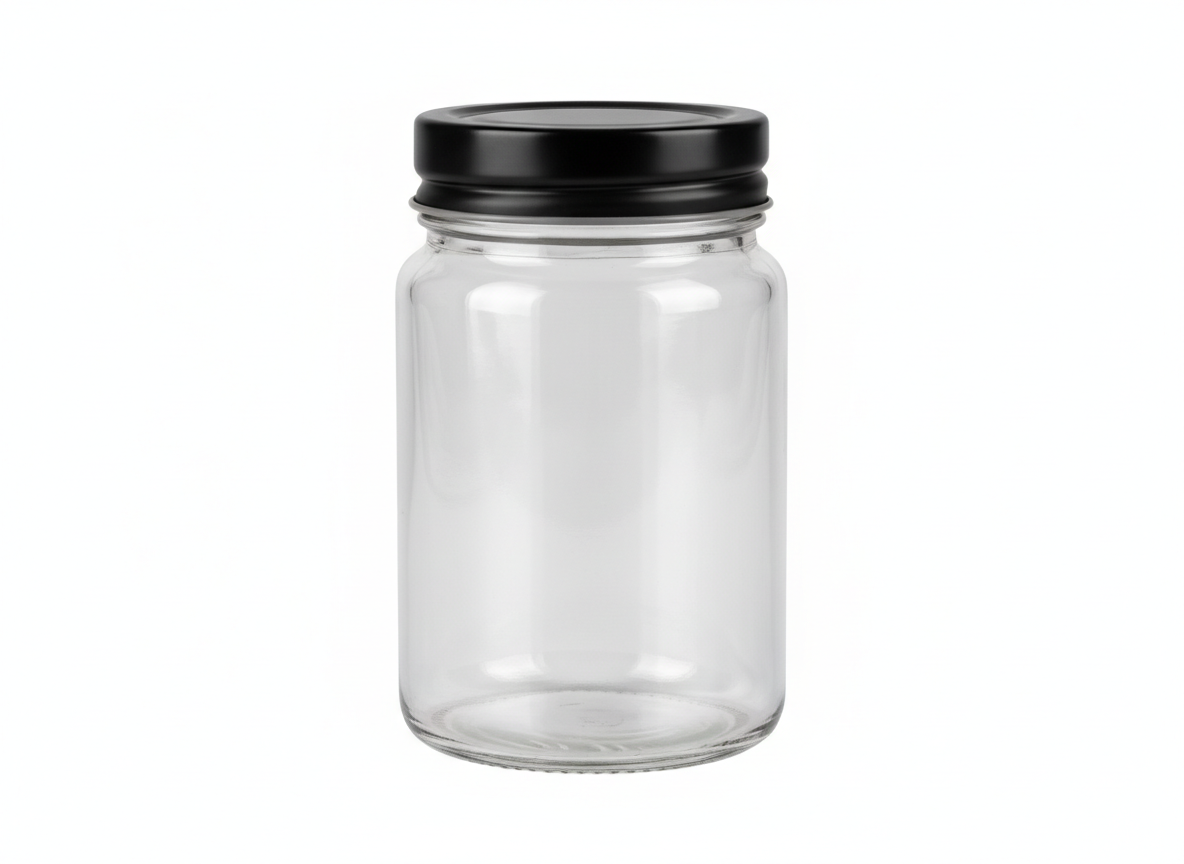Clear black lid glass jar · Clear With Black Lid · 230 ml