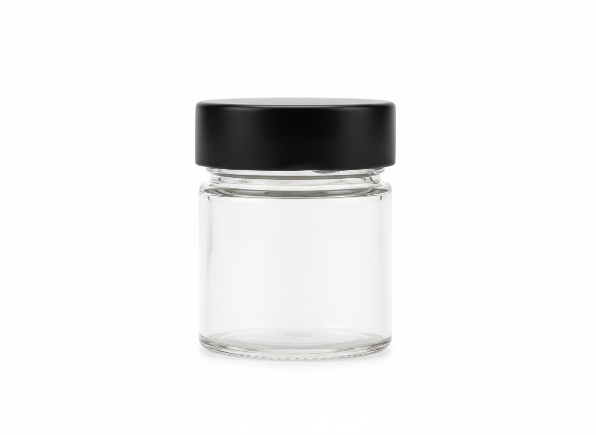 Clear black lid glass jar · Clear With Black Lid · 60 ml