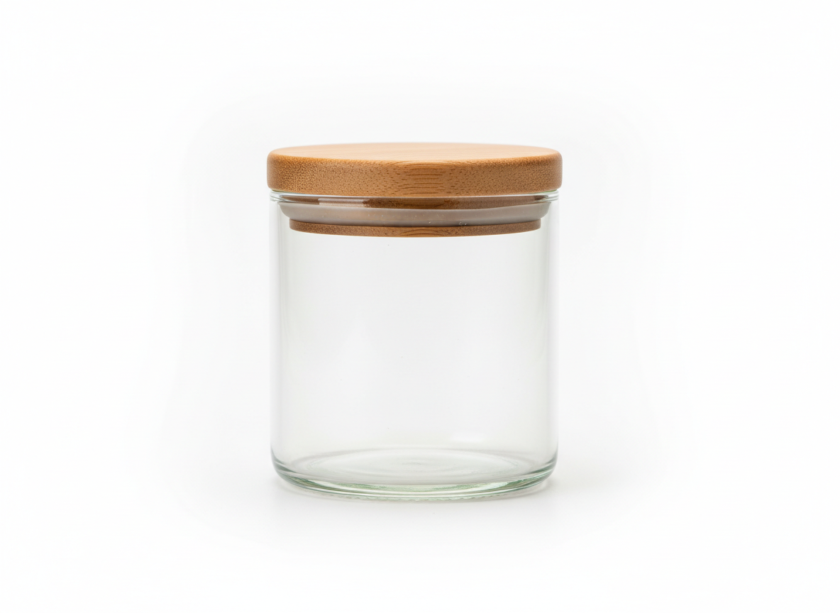 Clear wooden lid glass jar