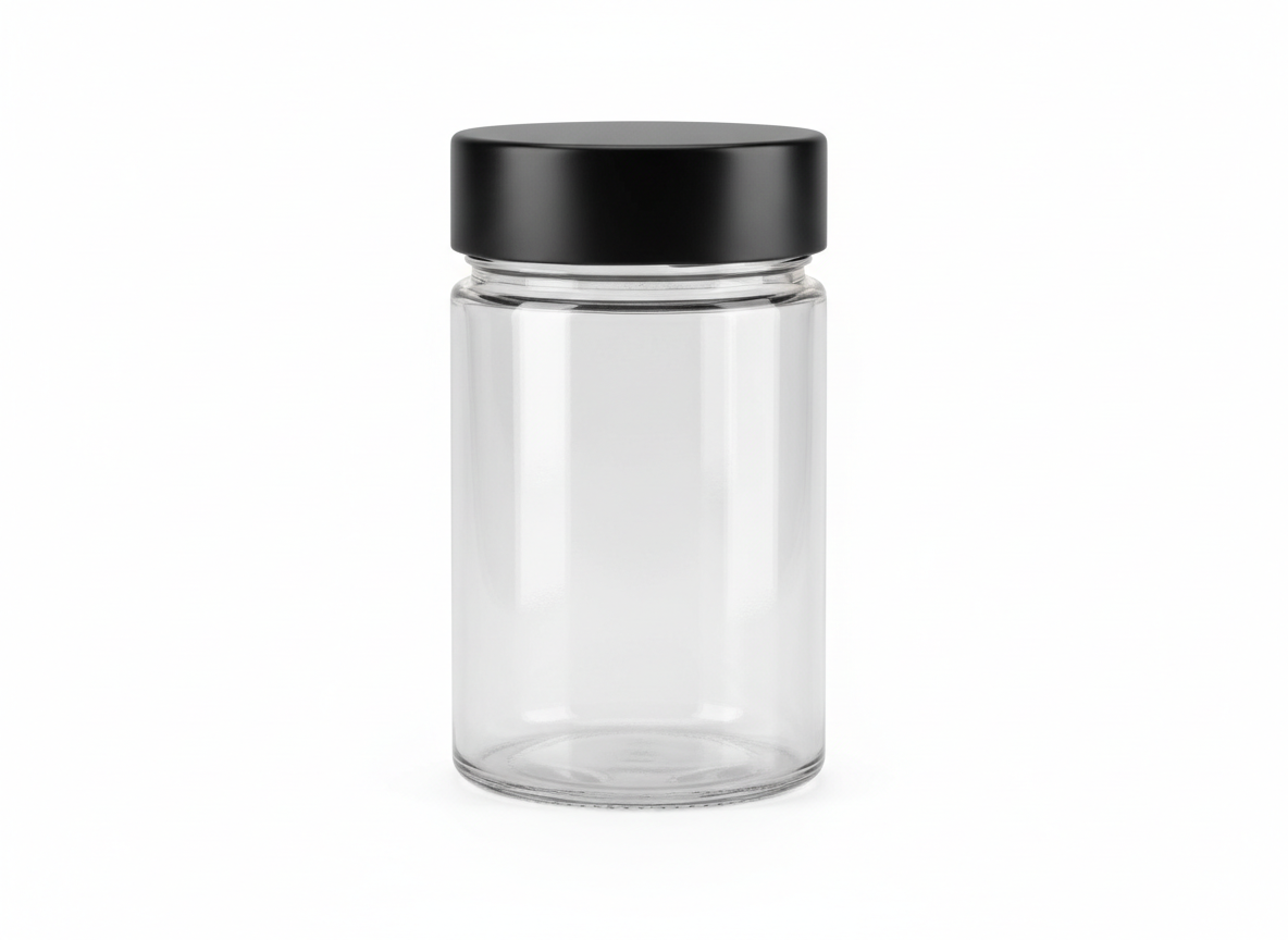 Black lid glass jar