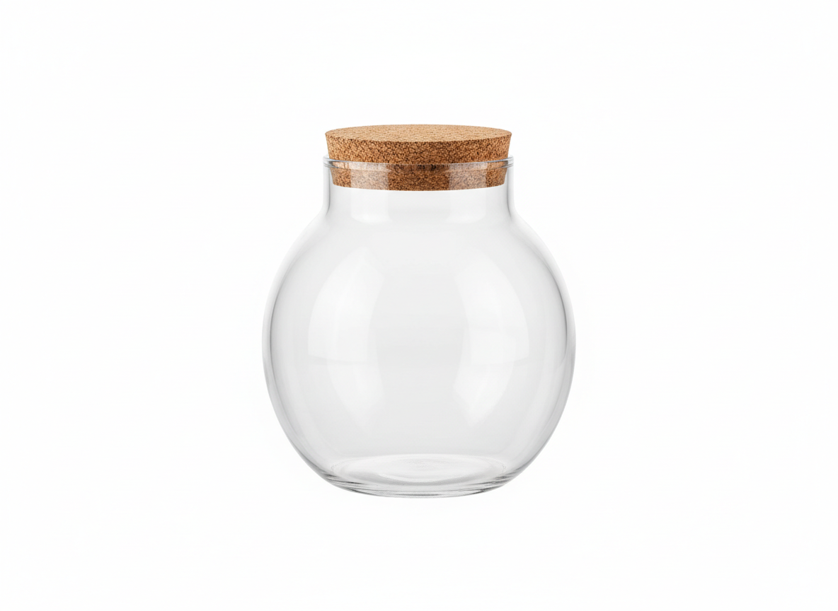 Round cork lid glass jar