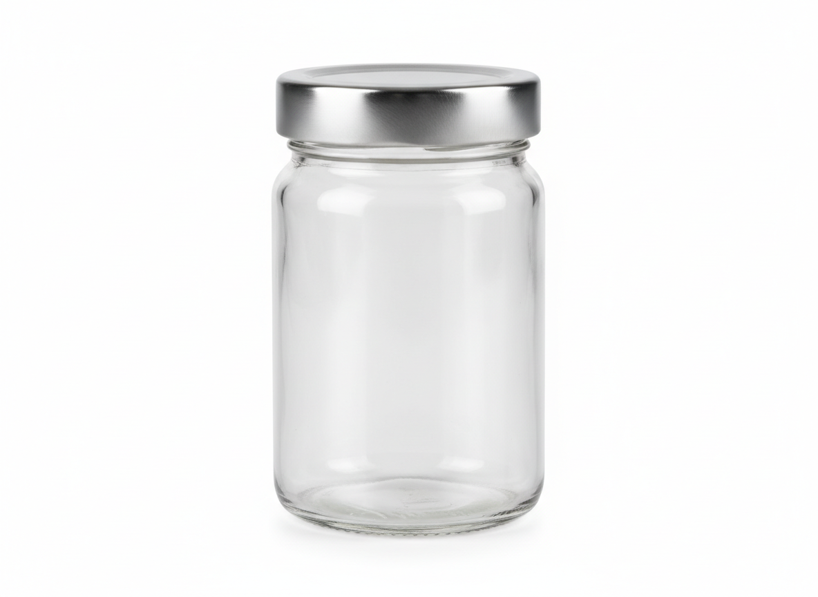 Screw silver lid glass jar