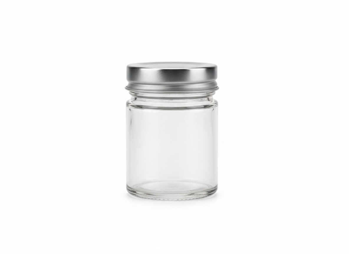 Screw silver lid glass jar · Screw Silver Lid · 80 ml