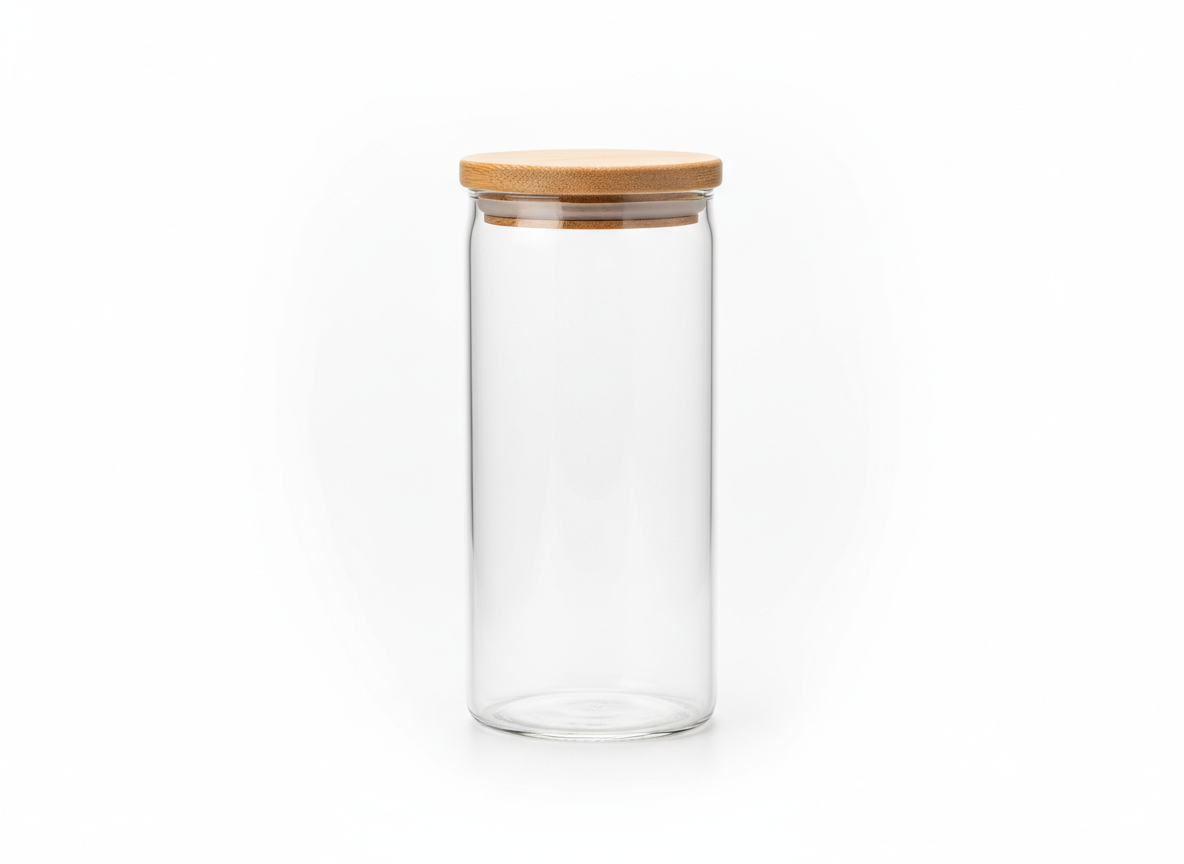 Long wooden lid glass jar