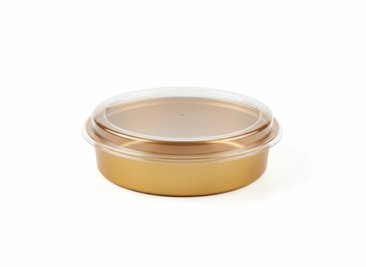Golden clear lid plastic round container · Golden With Clear Lid · 24 × 3 cm