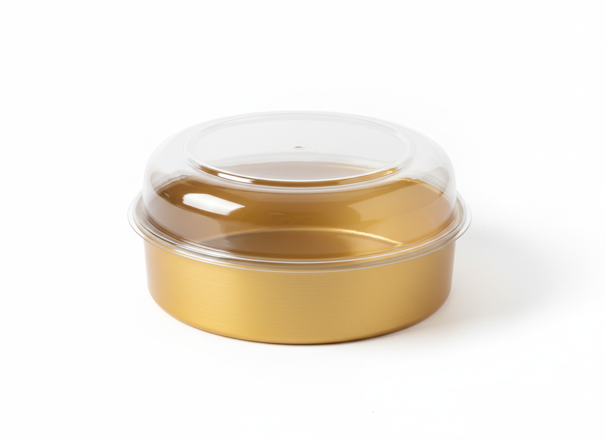 Golden clear lid plastic round container · Golden With Clear Lid · 28 × 4.5 cm