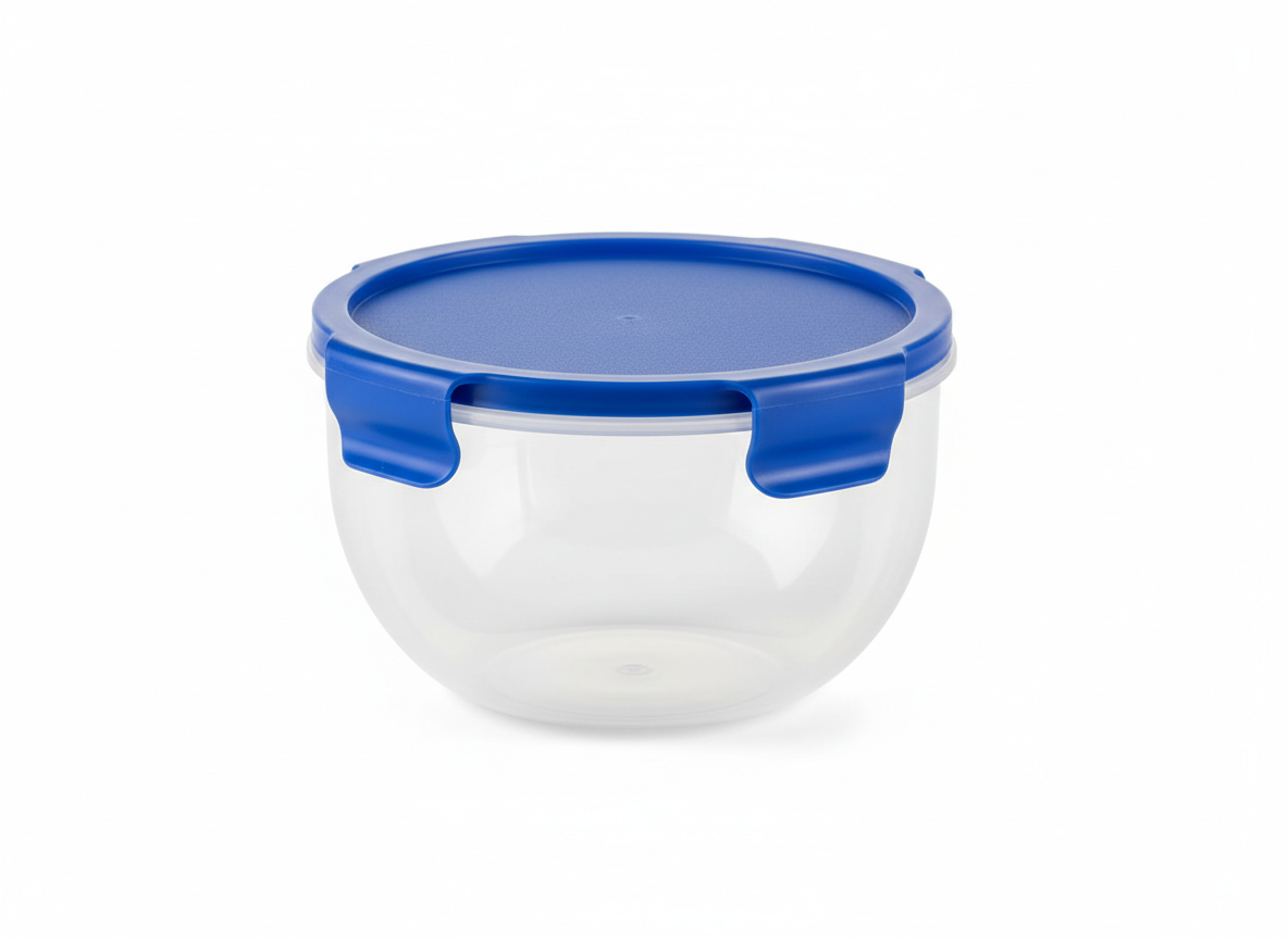 Plastic blue lid interlock round food container · Plastic 1 ltr (Blue lid) · Interlock